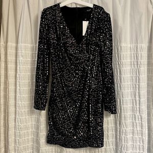 Black Sequin Long Sleeve Dress